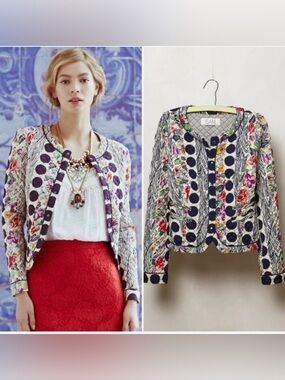 Anthropologie Isani Santa Floral Dot Quilted jacket Multicolor Career Size 8